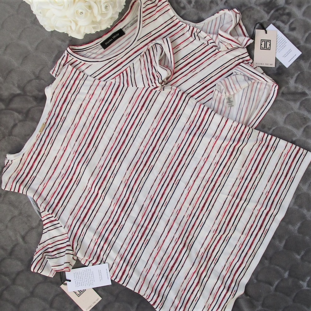 ❤️🔥 NWT Ivanka Trump Ivory Stripe Cold Shoulder Blouse - Picture 7 of 8